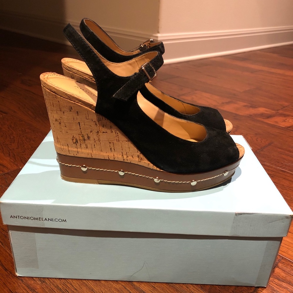 Antonio Melani Black Suede Wedge Size 8
